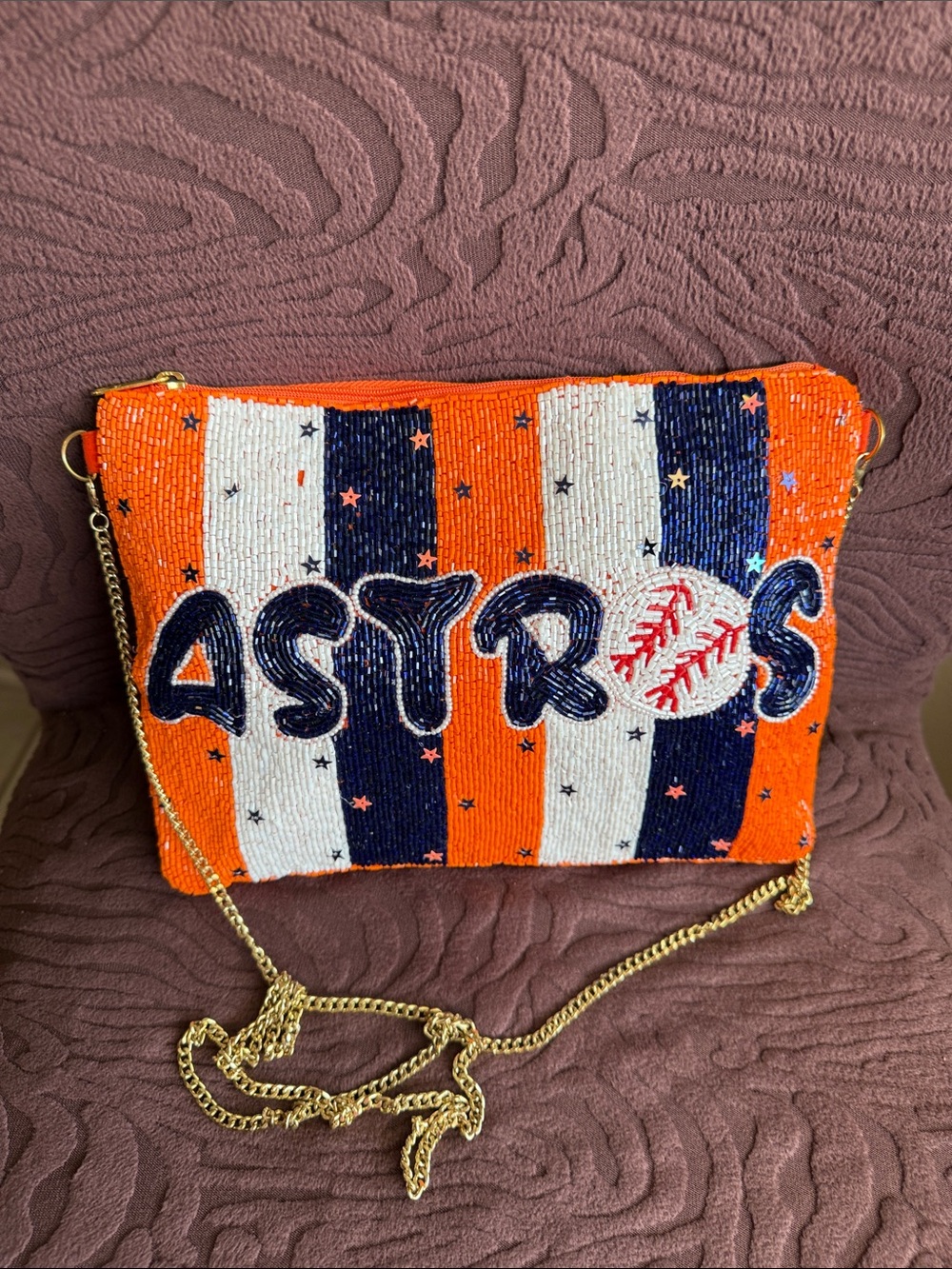 Houston Astros Striped Beaded Crossbody Bag - Orange/Navy/White